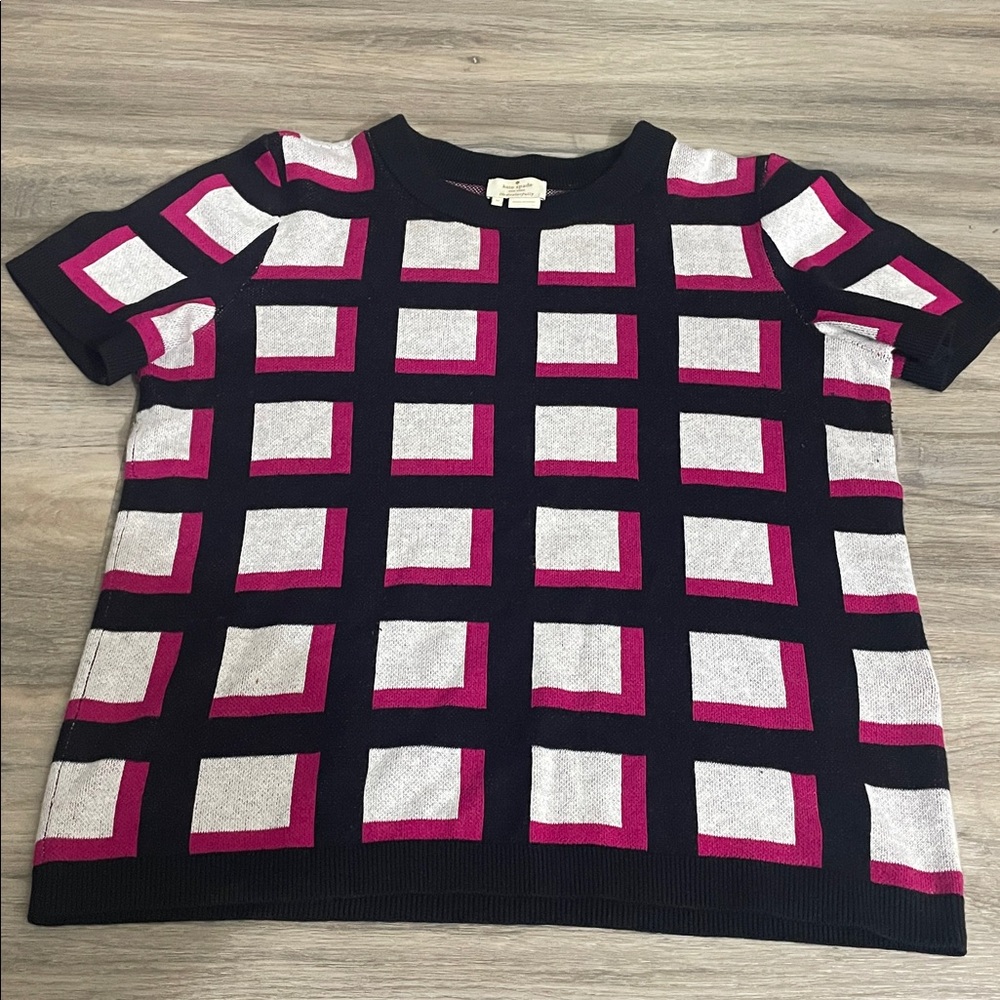 Kate Spade Windowpane Check Sweater Cashmere Wool Short